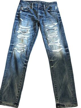 American Eagle Ne(x)t Level AirFlex Distressed Straight-Leg Jeans Blue Men’s Siz